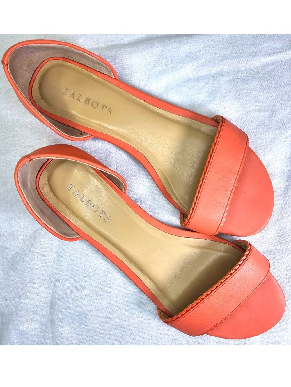 Talbots Coral Leather d’Orsay Slip On Sandals Flats 8M Pink Peach